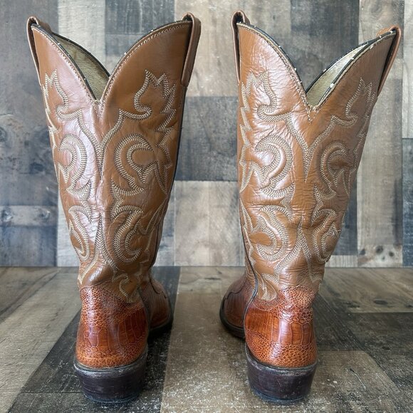 J Chisholm Vintage Ostrich Leg Western Cowboy Boots Mens 8 EE - Picture 10 of 12